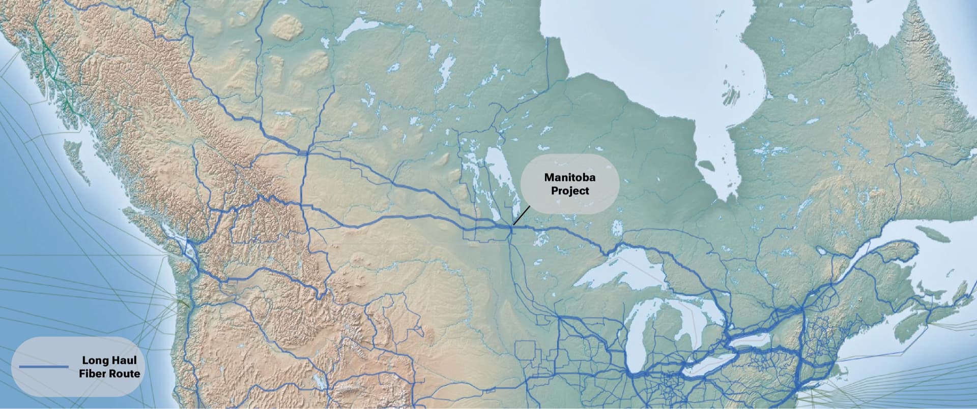 Regional network map tracing fiber corridors across Manitoba and neighboring provinces